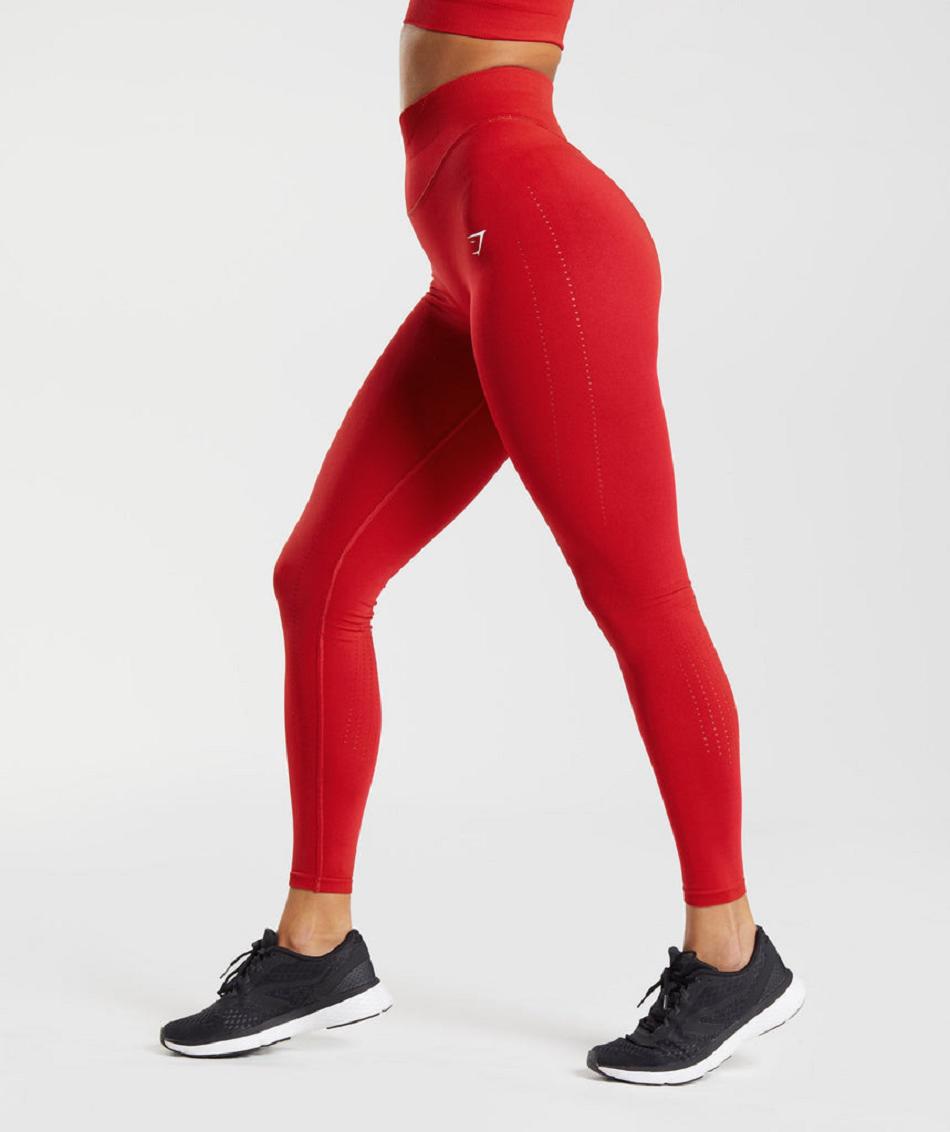 Legginsy Damskie Gymshark Sweat Seamless Sculpt Czerwone | PL 2295JPQ